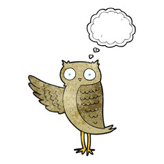 freehand drawn thought bubble textured cartoon owl