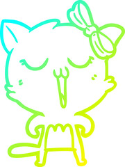 cold gradient line drawing of a cartoon cat