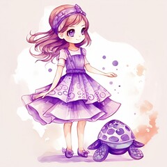 Fototapeta na wymiar girl is playing with a turtle