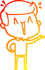 warm gradient line drawing of a cartoon excited man