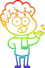 rainbow gradient line drawing of a cartoon man gasping in surprise