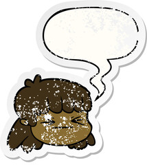 cartoon female face with speech bubble distressed distressed old sticker