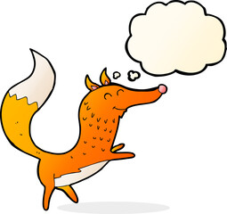 cartoon happy fox with thought bubble