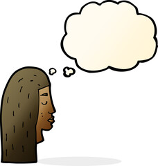 cartoon female face profile with thought bubble