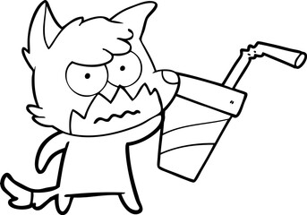 cartoon unhealthy fox with junk food