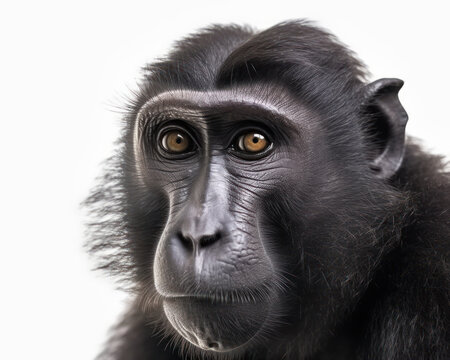 photo of crested black macaque isolated on white background. Generative AI