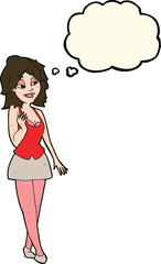 cartoon attractive office woman with thought bubble