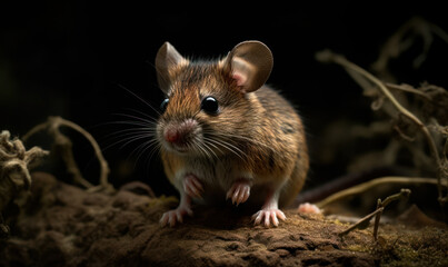 photo of deer mouse (genus Peromyscus) on black background. Generative AI