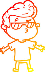 warm gradient line drawing of a cartoon cool guy