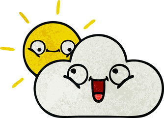 retro grunge texture cartoon of a sunshine and cloud