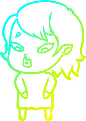 cold gradient line drawing of a cute cartoon vampire girl