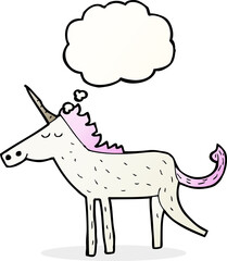 cartoon unicorn with thought bubble