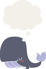 cartoon whale with thought bubble in retro style