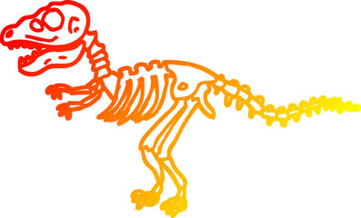 warm gradient line drawing of a cartoon dinosaur bones