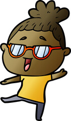 cartoon happy woman wearing spectacles