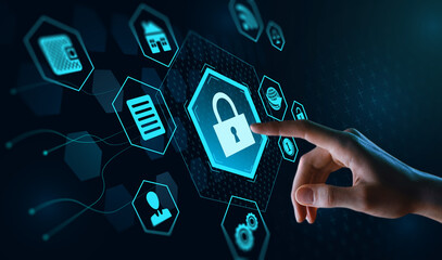 shield guard to protected from cyber attacks. Network security system concept, internet security safe online transfer and banking concept