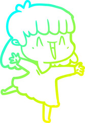 cold gradient line drawing of a cartoon woman