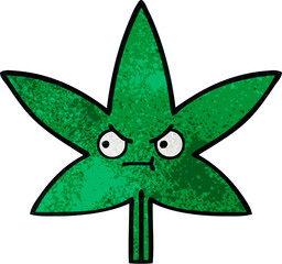 retro grunge texture cartoon of a marijuana leaf