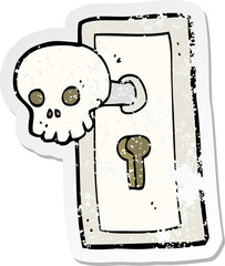 retro distressed sticker of a cartoon spooky door knob