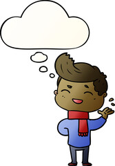 cartoon man laughing with thought bubble in smooth gradient style