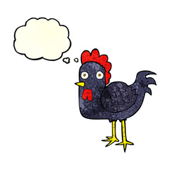 cartoon chicken with thought bubble