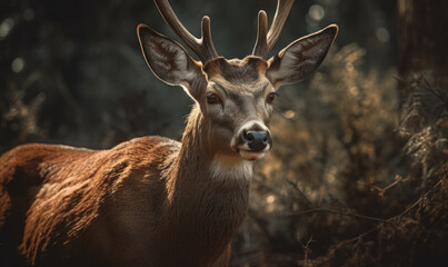 photo of deer in its natural habitat. Generative AI