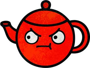 retro grunge texture cartoon of a teapot