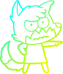 cold gradient line drawing of a cartoon annoyed fox