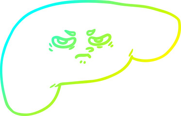 cold gradient line drawing of a cartoon liver