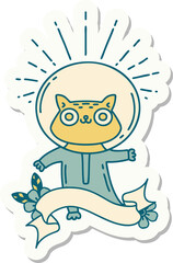 sticker of a tattoo style cat in astronaut suit