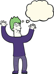 cartoon halloween vampire with thought bubble