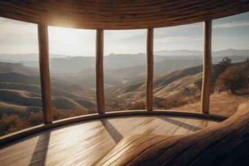 Curved wood overlooking vast valley. Generative AI