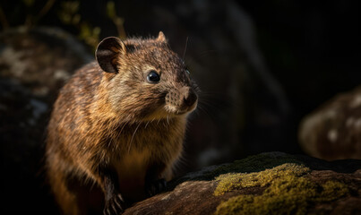 Naklejka na ściany i meble Photo of dassie rat, expertly captured in its natural habitat, perched on a rocky outcrop. Generative AI