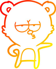 warm gradient line drawing of a bored bear cartoon