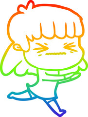 rainbow gradient line drawing of a cartoon woman