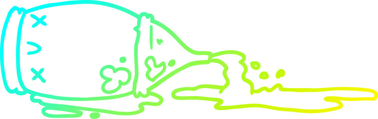 cold gradient line drawing of a cartoon spilled bottle