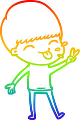 rainbow gradient line drawing of a cartoon boy