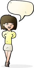 cartoon happy woman with speech bubble