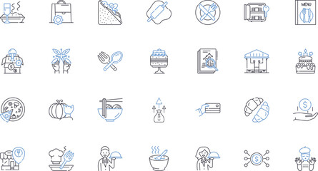 Regional Dishes line icons collection. Empanada, Biryani, Carnitas, Goulash, Jambalaya, Chowder, Paella vector and linear illustration. Potjiekos,Moussaka,Ceviche outline signs set