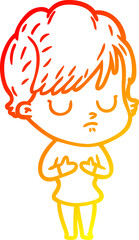 warm gradient line drawing of a cartoon woman