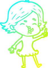 cold gradient line drawing of a cartoon girl pulling face