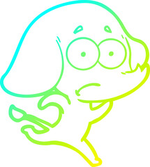 cold gradient line drawing of a cartoon unsure elephant running away