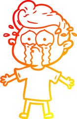 warm gradient line drawing of a cartoon crying man