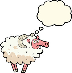 cartoon dirty sheep with thought bubble