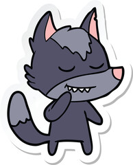 sticker of a friendly cartoon wolf