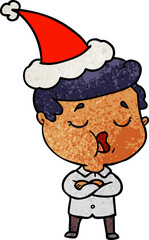hand drawn textured cartoon of a man talking wearing santa hat