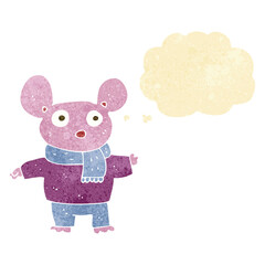 cartoon mouse in clothes with thought bubble
