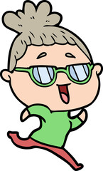 cartoon happy woman wearing spectacles