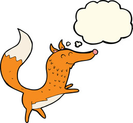 cartoon happy fox with thought bubble