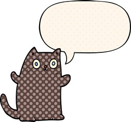 cartoon cat with speech bubble in comic book style